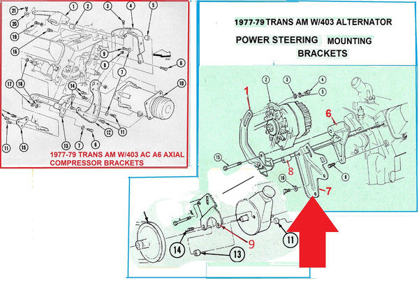 ALTERNATOR & PS BRACKET ,LOWER REAR, W/403, 77-79 TRANS AM