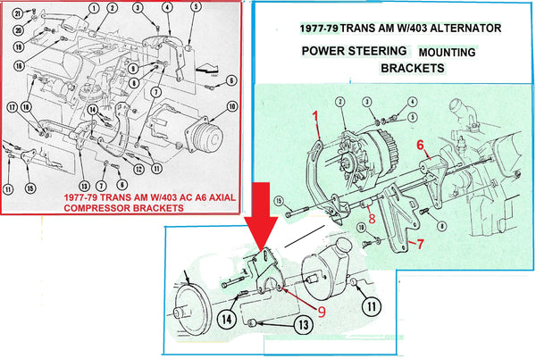 ALTERNATOR & PS BRACKET, LOWER FRONT, W/403, 77-79 TRANS AM