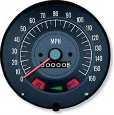 SPEEDOMETER, 160 MPH, FOR WARNING LIGHTS, BLUE FACE, REPRO