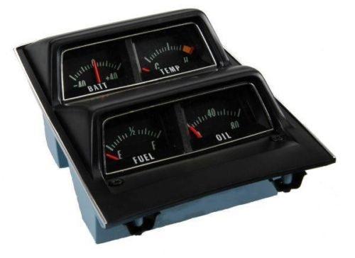 CONSOLE GAUGES SET, BLACK FACES, NEW, 68-74 NOVA