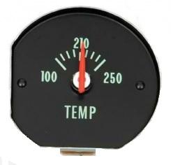 TEMPERATURE GAUGE, w/SS, ON DASH, REPRO, GREEN LETTERS