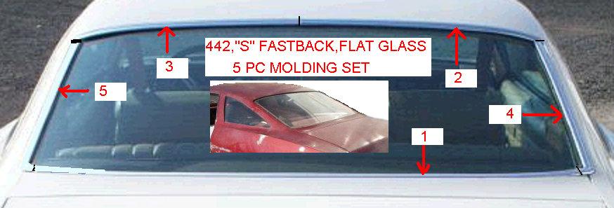 REAR WINDOW MOLDING SET, CHROME, w/ FLAT GLASS, 73-77 A-BODY