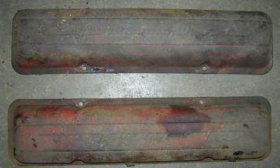 VALVE COVERS, USED, ORIGINAL, PR, 283 327, PAINTED, 67 CHEVY
