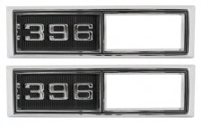 FRONT MARKER BEZELS (396) NEW, REPRO, PAIR, 68 CHEVELLE IMPALA