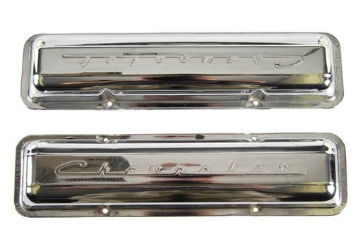 VALVE COVERS, CHROME, SCRIPT, PAIR, 302 350, NEW, 67 CHEVY