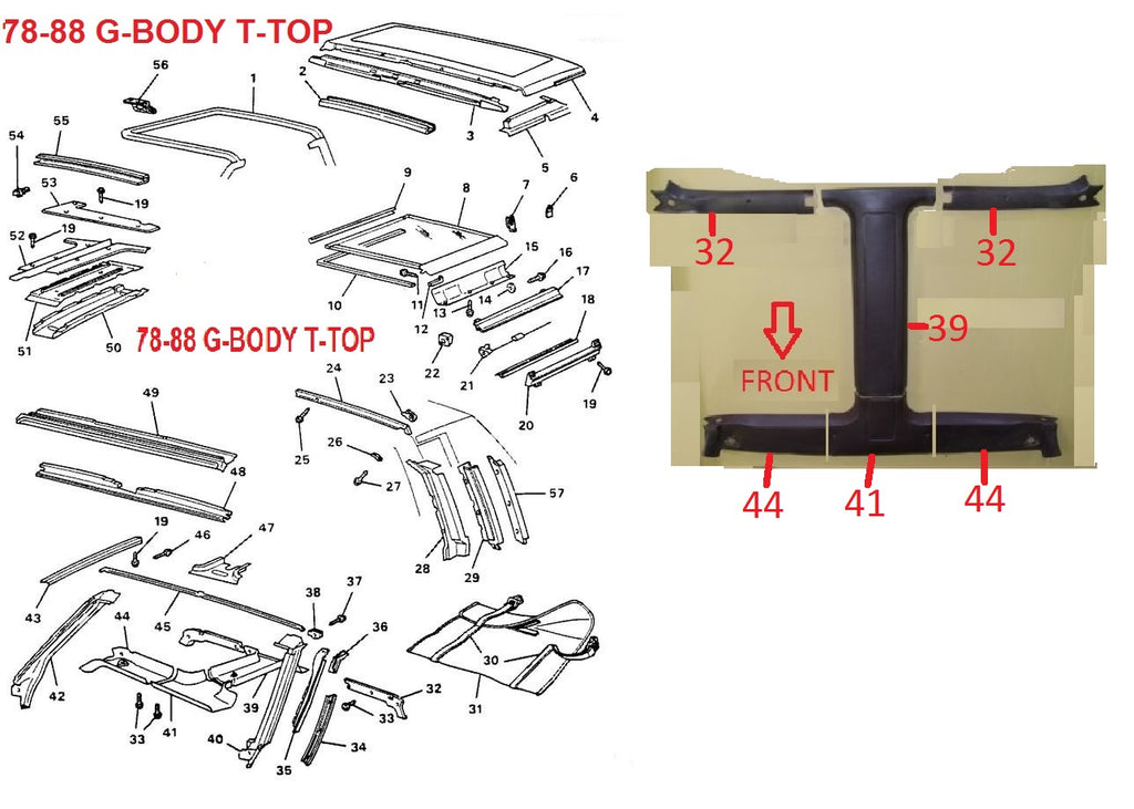 ENTERED 1978-88 G-BODY T TOP PARTS, DRAWING – Chicago Muscle Car