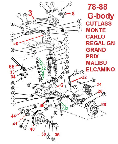 ENTERED 78-88 G-BODY FRONT SUSPENSION PARTS, DRAWING