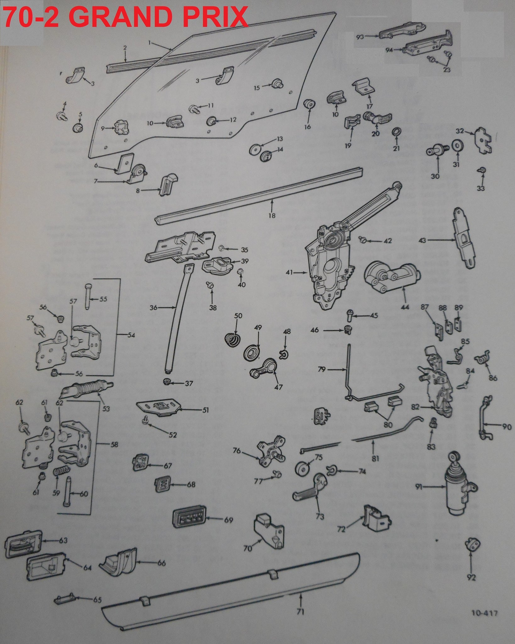 1970-72 GRAND PRIX DOOR PARTS, DRAWING